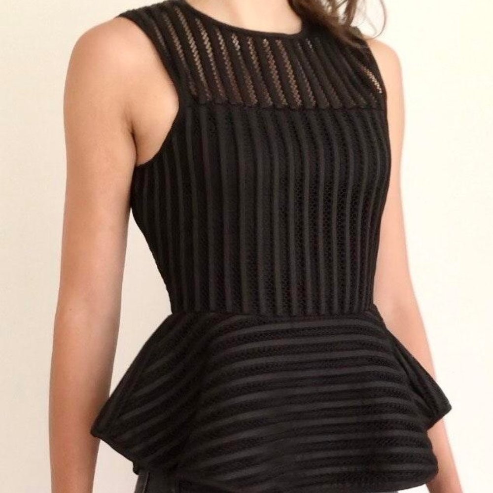 Anthropologie Black Sleeveless Textured Peplum Tank